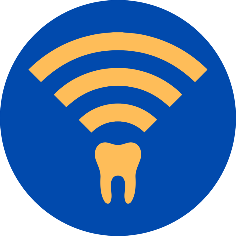 Wireless signal icon with tooth silhouette.
