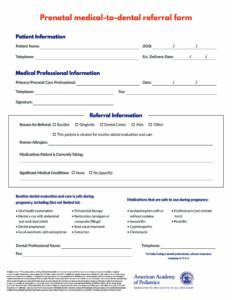 Blank prenatal dental referral form document.