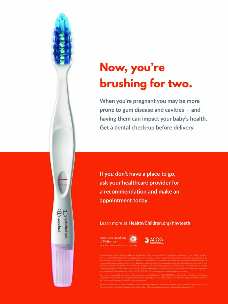 Pregnancy dental care awareness advertisement with toothbrush.